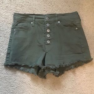 Fashion Nova Women’s Denim Frayed Shorts Olive Green Sz 5 (27)
